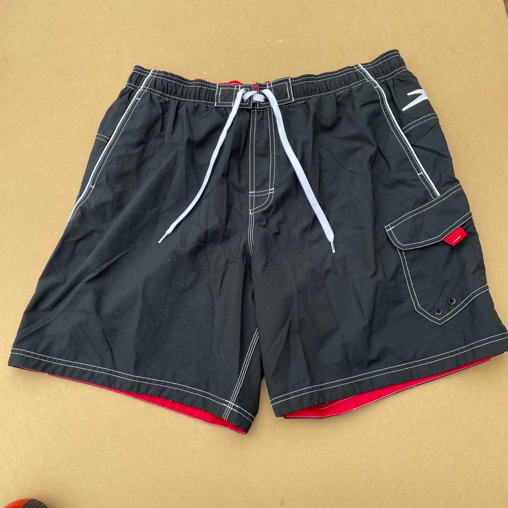 Speedo Swim Trunks Mens XL Black Beach Pool Built-in Mesh Liner Drawstrings